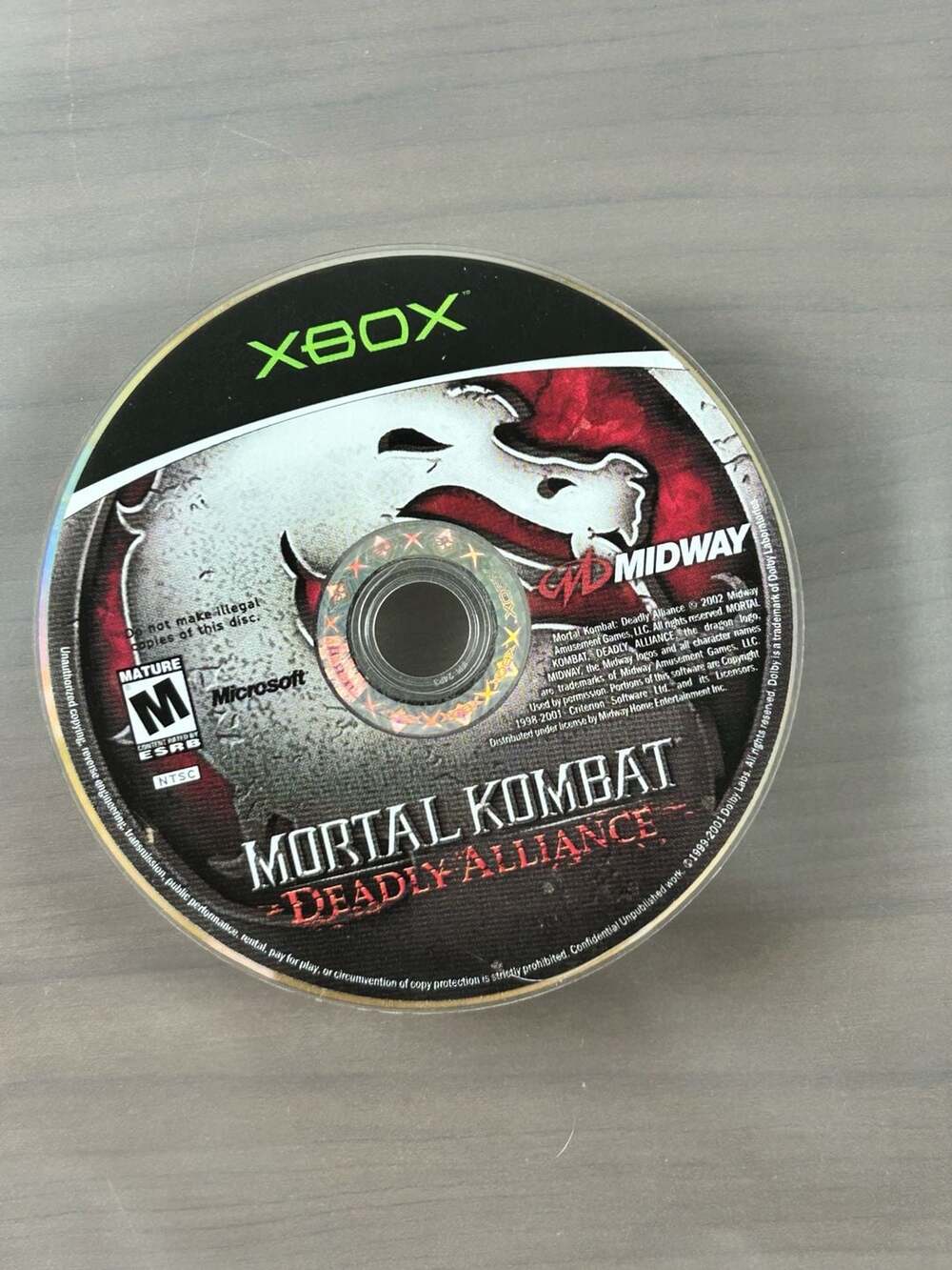 Mortal Kombat Deadly Alliance Original Xbox 2002 Disc Only Untested